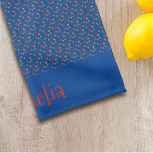 Linge De Cuisine Motif rouge jaune mini fleur sauvage bleu