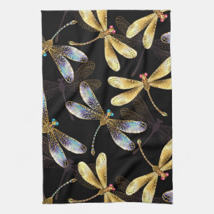 Linge De Cuisine Motif sans couture avec libellules d'or