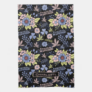 Linge De Cuisine Motif sans couture fleurie colorée avec nom