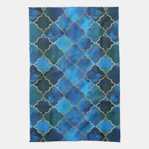 Linge De Cuisine Motif Sapphire Gemstone & Gold Marocain Carrelage