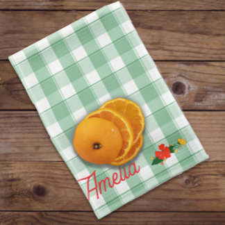 Linge De Cuisine Motif simple de fleur sauvage vert tartan nom