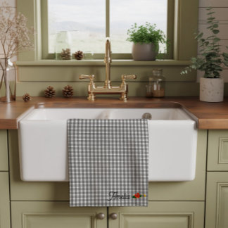 Linge De Cuisine Motif simple de fleurs sauvages gris tartan nom