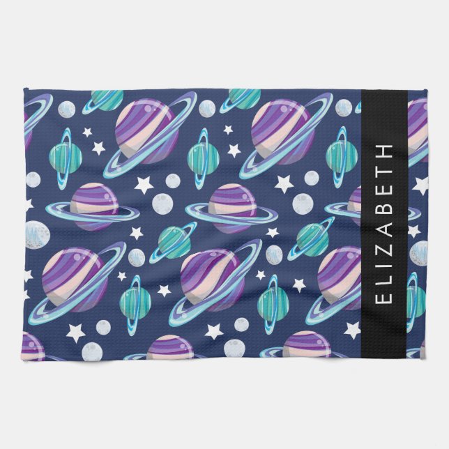 Linge De Cuisine Motif spatial, Planètes, Étoiles, Galaxie, Votre n (Horizontal)