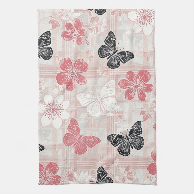 Linge De Cuisine Motif toile de fond botanique papillon vintage (3) (Vertical)