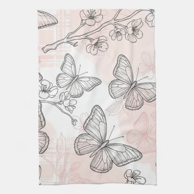 Linge De Cuisine Motif toile de fond botanique papillon vintage (6) (Vertical)