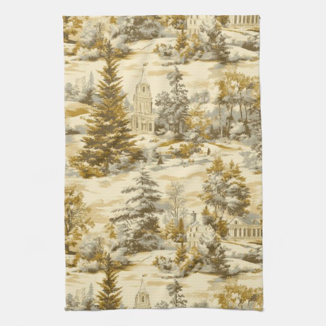 Linge De Cuisine Motif Toile de Jouy Forêt d'Hiver (4) (Vertical)