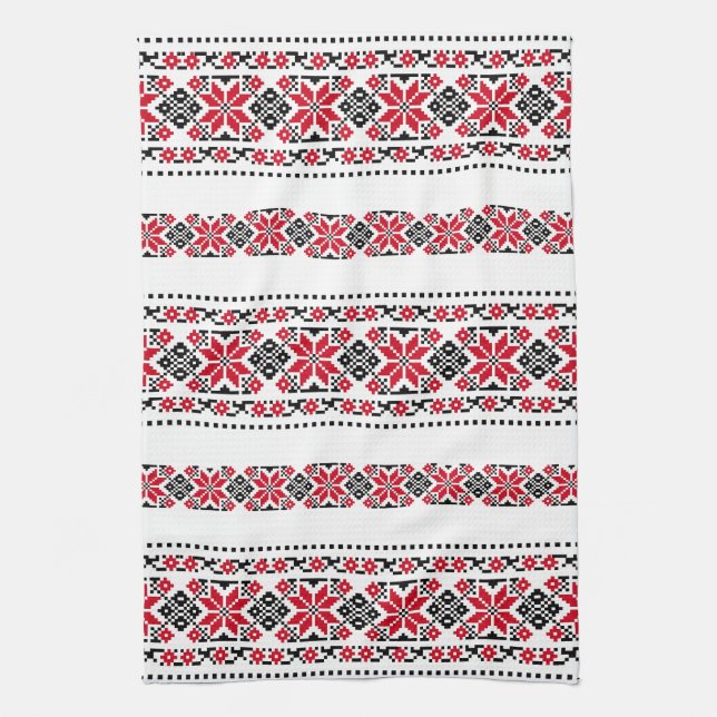 Linge De Cuisine Motif traditionnel roumain "Les Etoiles" (Vertical)