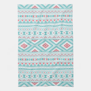 Linge De Cuisine Motif tribal Aztec Turquoise et rose