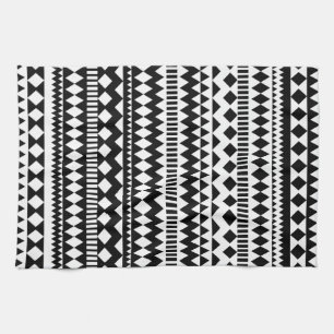 Linge De Cuisine Motif tribal aztèque blanc de noir frais de la