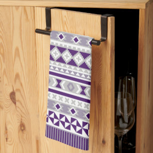 Linge De Cuisine Motif tribal blanc gris pourpre