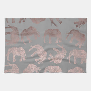 Linge De Cuisine motif tribal d'éléphant d'or rose clair élégant