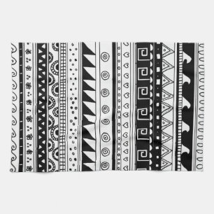 Linge De Cuisine Motif tribal noir et blanc