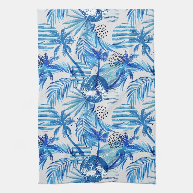 Linge De Cuisine Motif tropical bleu lumineux d'aquarelle (Vertical)