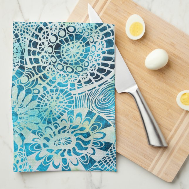 Linge De Cuisine Motif tropical du parti Urchin et Opihi (Quart Plié)