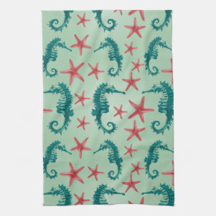 Linge De Cuisine Motif turquoise 2 d'hippocampe