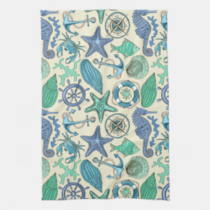 Linge De Cuisine Motif turquoise d'animaux de mer