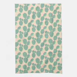 Linge De Cuisine Motif vert et rose de cactus