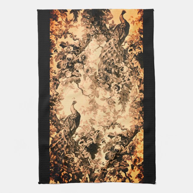 Linge De Cuisine Motif victorien paon fleuri élégant (Vertical)