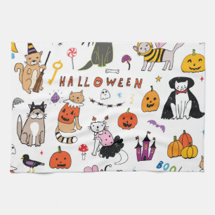 Linge De Cuisine Motif Vintage Halloween Cats