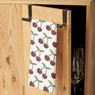 Linge De Cuisine Motif vintage illustré de cerise sur blanc