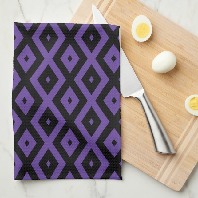Linge De Cuisine Motif violet et diamant noir (Quart Plié)