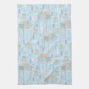 Linge De Cuisine Motif Whimsical Gardener en bleu