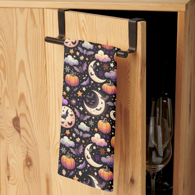 Linge De Cuisine Motif Whimsical Halloween Night Sky (Pliage en tiers)