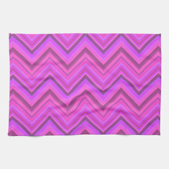 Linge De Cuisine Motif zigzag à rayures roses (Horizontal)
