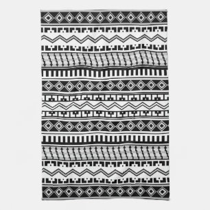 Linge De Cuisine Motifs géométriques noirs et blancs du sud-ouest