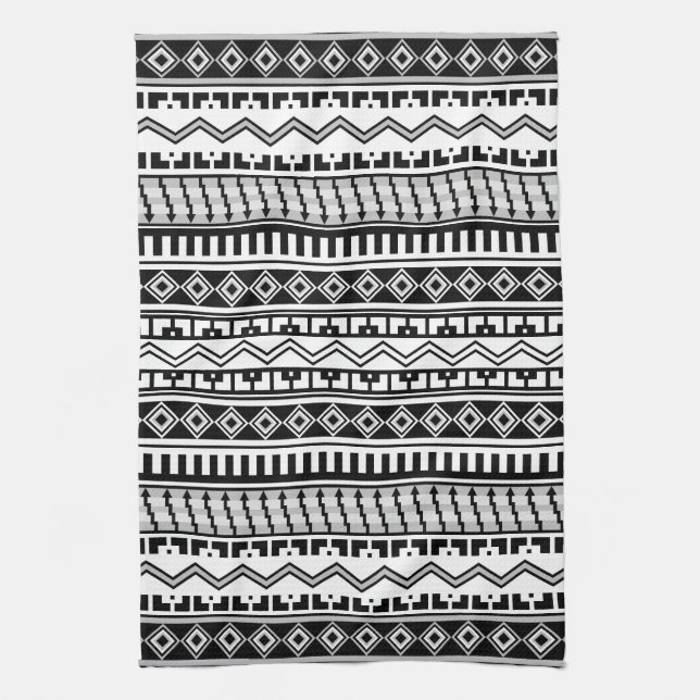 Linge De Cuisine Motifs géométriques noirs et blancs du sud-ouest (Vertical)