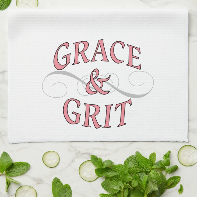 Linge De Cuisine Mots Gris et Gris en rose et gris (Plié)