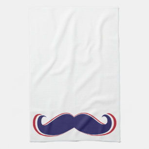 Linge De Cuisine Moustache - rouge, blanc et bleu