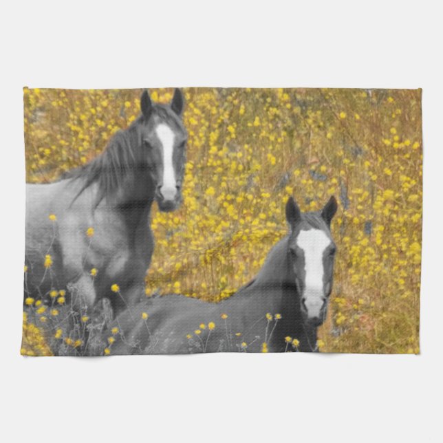 Linge De Cuisine Moutarde et chevaux (Horizontal)