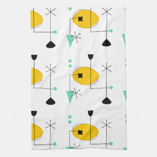 Linge De Cuisine moyen siècle moderne bleu jaune simple rétro