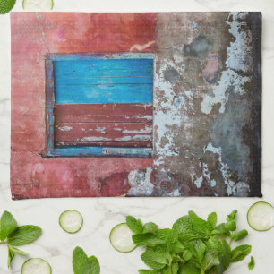Linge De Cuisine Mur, porte et fenêtre rouge, bleu et gris