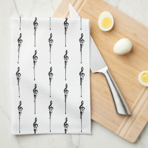 Linge De Cuisine Musique Motif Melting Treble Clef noir et blanc
