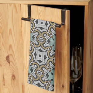Linge De Cuisine Mustard Brown Turquoise vert gris noir tribu Art