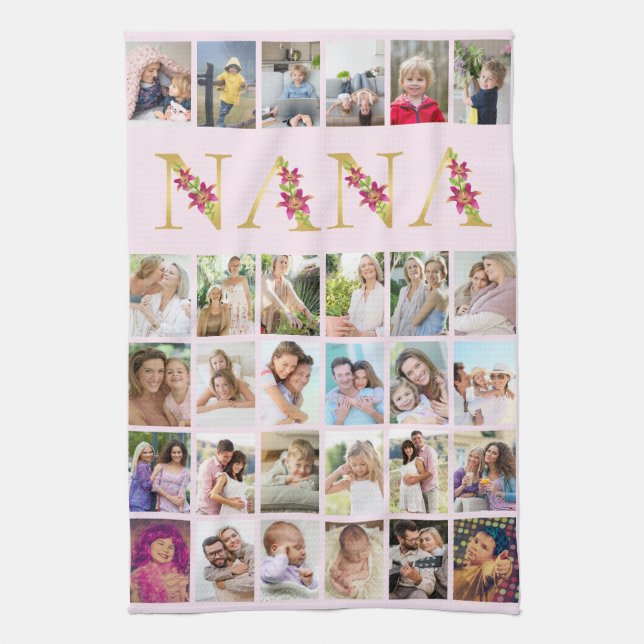 Linge De Cuisine Nana Floral Letters 30 Vertical Photo Collage rose (Vertical)