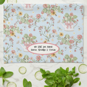 Linge De Cuisine Nana Strawberry Floral Bee Garden Aquarelle Bleu