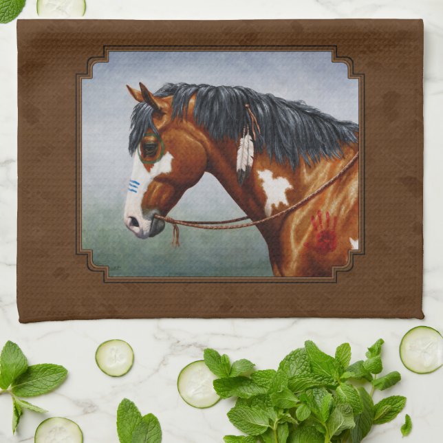 Linge De Cuisine Natif Américain Bay Pinto Horse Brown (Plié)