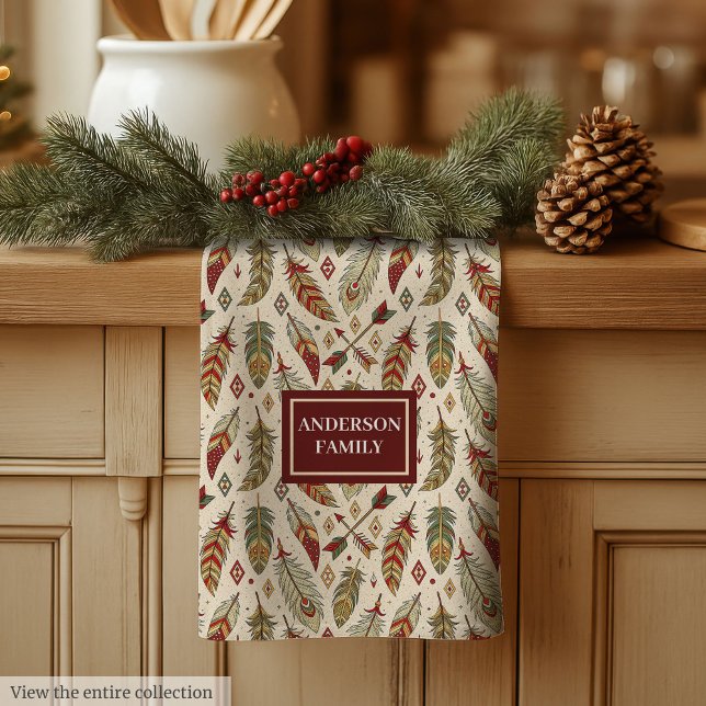 Linge De Cuisine Native Tribal Kitchen Towel Custom Name Accent (Native Tribal Kitchen Towel Custom Name Accent)