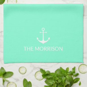 Linge De Cuisine Nautical Custom Boat Name ancrage blanc aqua