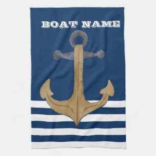 Linge De Cuisine Nautique, Ancre Vintage  Rayures Bleu Marine