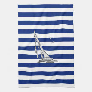 Linge De Cuisine Navigation de chrome sur les rayures nautiques