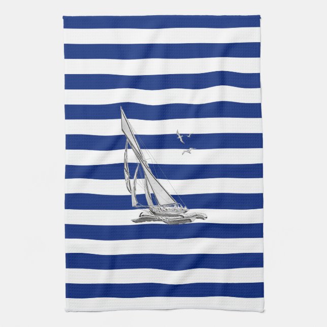 Linge De Cuisine Navigation de chrome sur les rayures nautiques (Vertical)