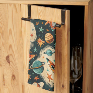 Linge De Cuisine Navires-fusée vintages pour engins spatiaux Motif