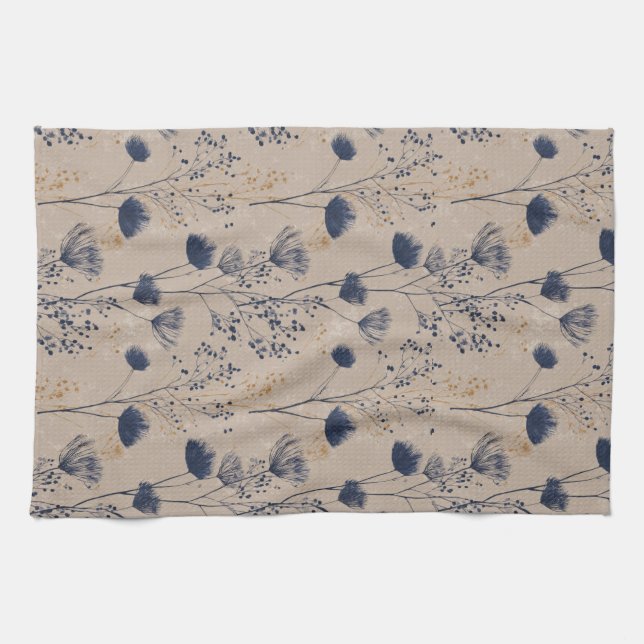 Linge De Cuisine Navy Botanical Wildflower Kitchen Towels (Horizontal)