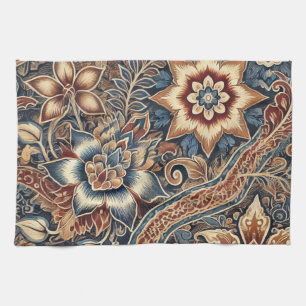 Linge De Cuisine Navy Terracotta Indonésie Batik Floral Boho Russe