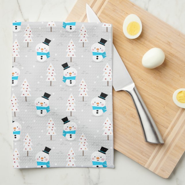 Linge De Cuisine Neiges et arbres de Noël (Quart Plié)