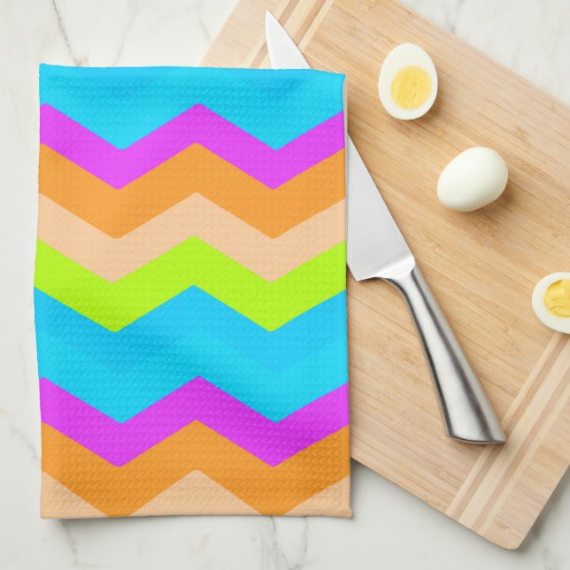 Linge De Cuisine Neon Rainbow Zigzag (Quart Plié)